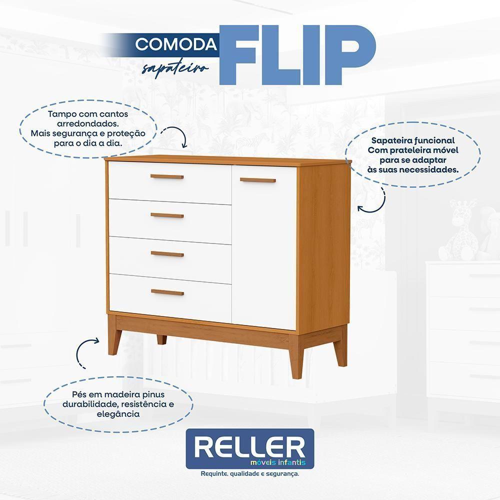Jogo De Quarto Infantil Flip Cômoda 1 Porta E Berço Americano Branco Fosco-savana - Reller Móveis Branco Fosco-savana - 5
