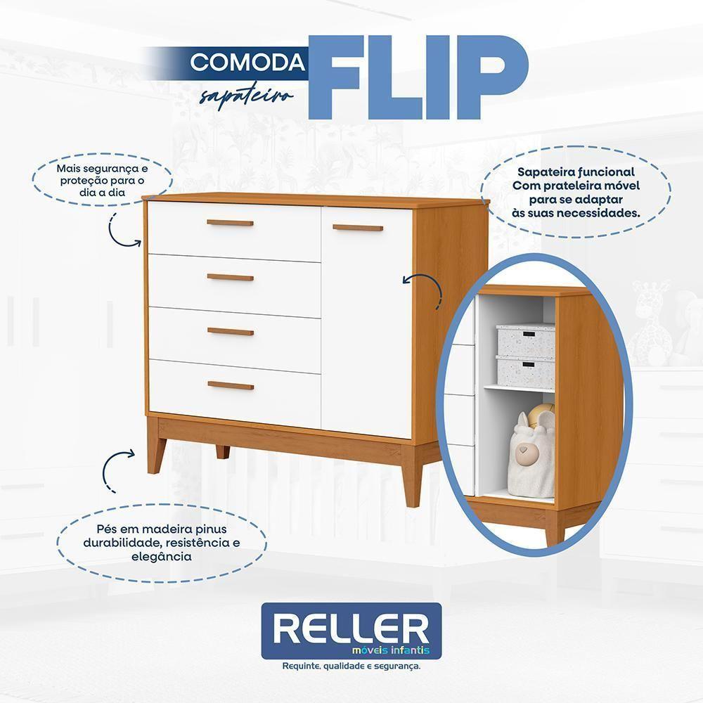 Jogo De Quarto Infantil Flip Cômoda 1 Porta E Berço Americano Branco Fosco-savana - Reller Móveis Branco Fosco-savana - 6