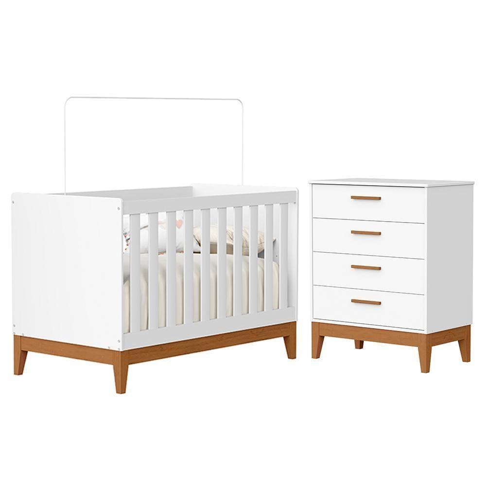 Jogo De Quarto Infantil Flip Cômoda 4 Gavetas E Berço Americano Branco Fosco - Reller Móveis Branco Fosco - 1