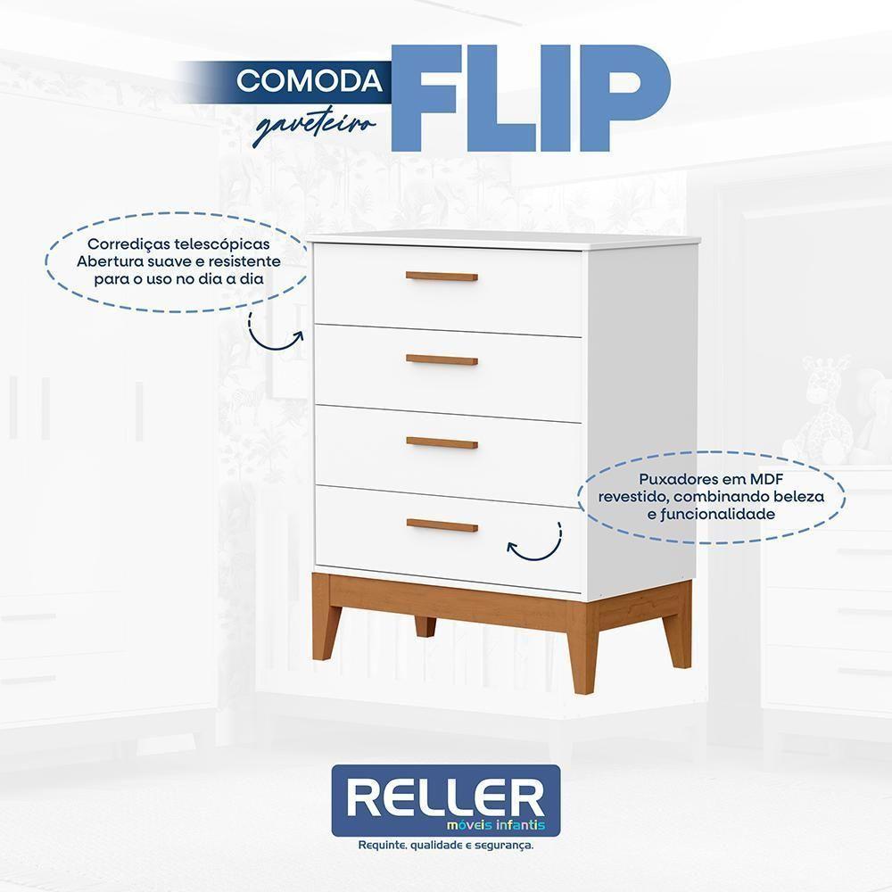 Jogo De Quarto Infantil Flip Cômoda 4 Gavetas E Berço Americano Branco Fosco - Reller Móveis Branco Fosco - 5