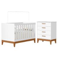 Jogo De Quarto Infantil Flip Cômoda 4 Gavetas E Berço Americano Branco Fosco - Reller Móveis Branco Fosco - 1