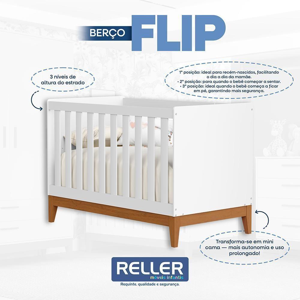Jogo De Quarto Infantil Flip Cômoda 1 Porta E Berço Americano Branco Fosco - Reller Móveis Branco Fosco - 3