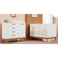 Jogo De Quarto Infantil Flip Cômoda 1 Porta E Berço Americano Branco Fosco - Reller Móveis Branco Fosco - 2