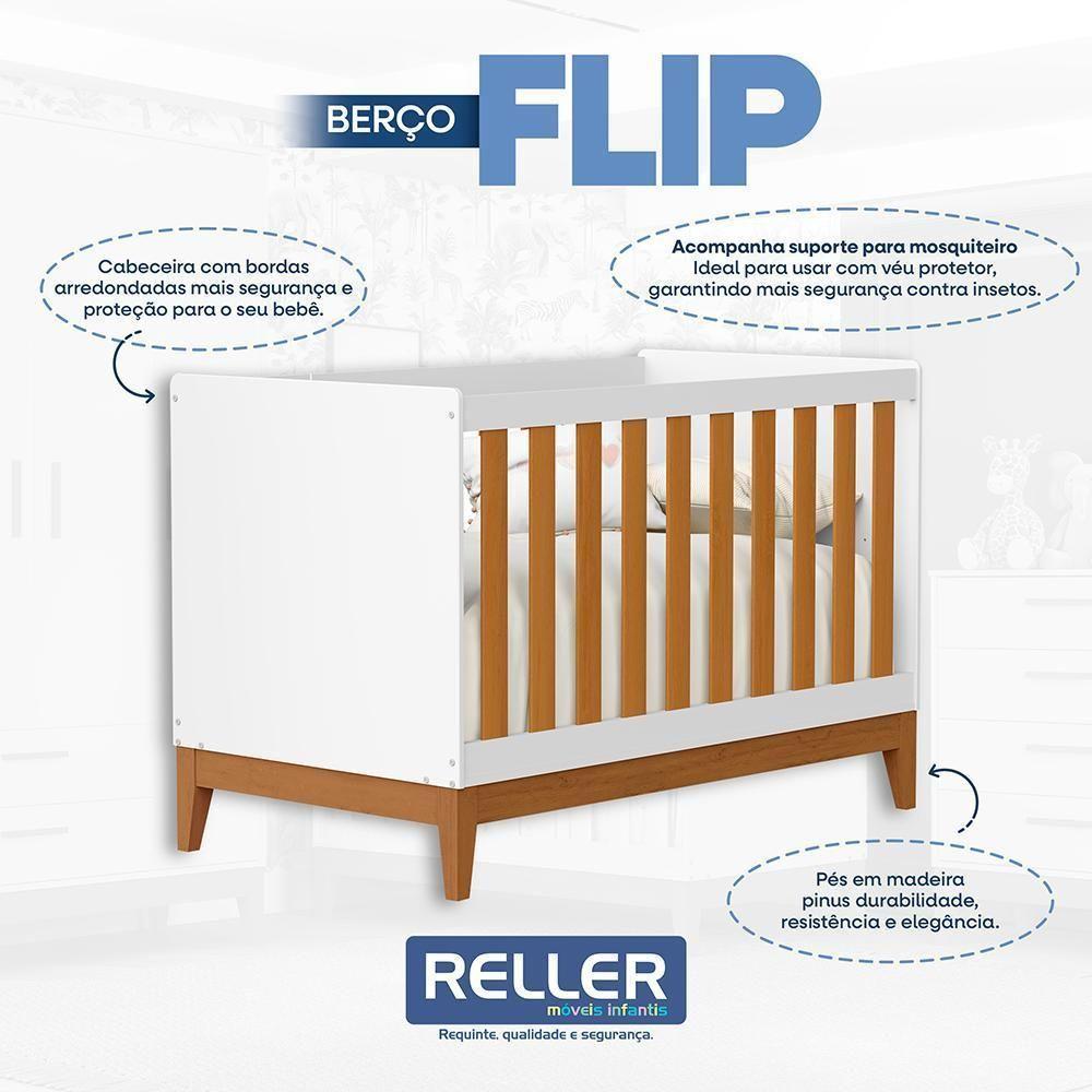 Berço Americano Mini Cama Flip Branco Fosco-savana Com Colchão Baby Physical - Reller Móveis Branco Fosco-savana - 7