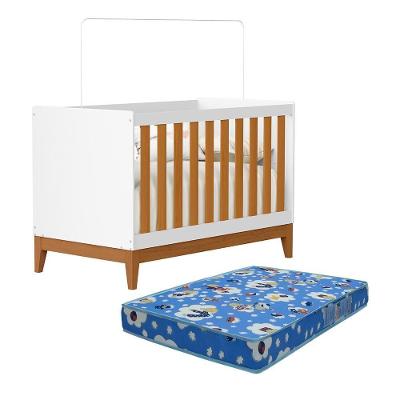 Berço Americano Mini Cama Flip Branco Fosco-savana Com Colchão Baby Physical - Reller Móveis Branco Fosco-savana