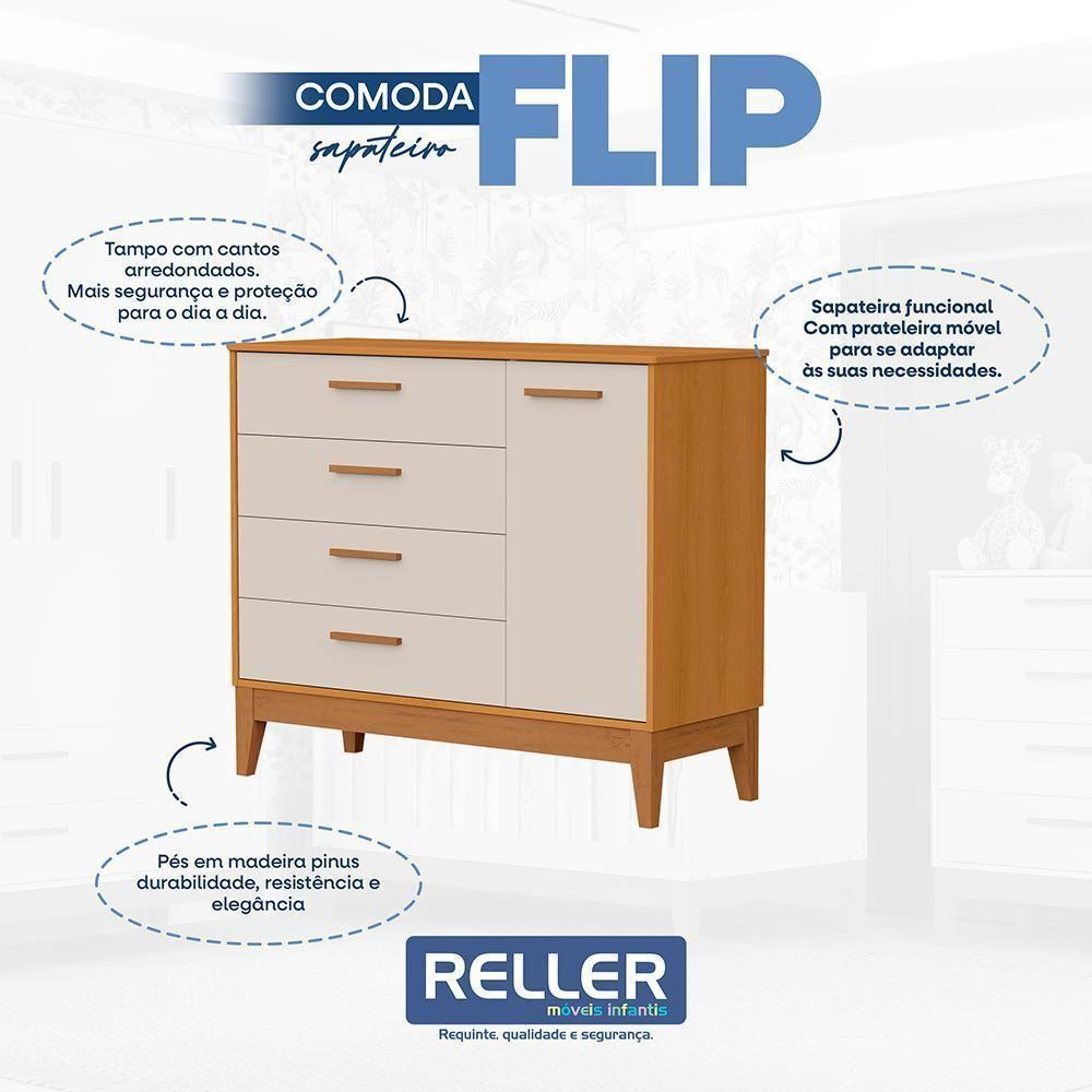 Jogo De Quarto Infantil Flip Cômoda 1 Porta E Berço Americano Areia Fosco-savana - Reller Móveis Areia Fosco-savana - 3