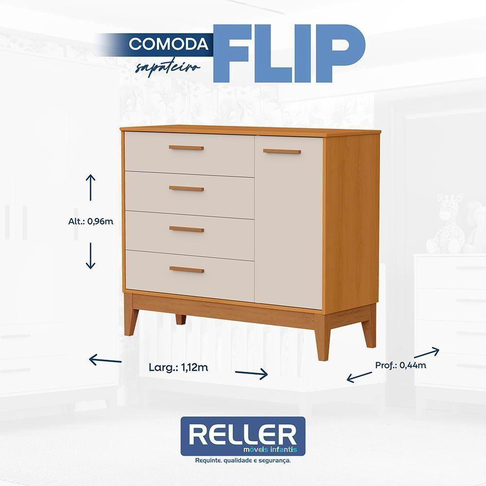 Jogo De Quarto Infantil Flip Cômoda 1 Porta E Berço Americano Areia Fosco-savana - Reller Móveis Areia Fosco-savana - 5
