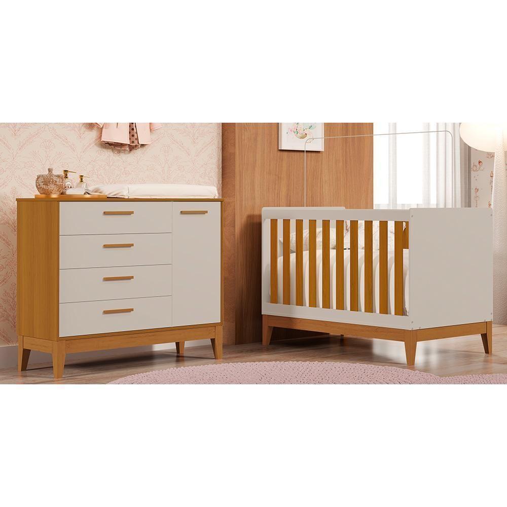 Jogo De Quarto Infantil Flip Cômoda 1 Porta E Berço Americano Areia Fosco-savana - Reller Móveis Areia Fosco-savana - 6