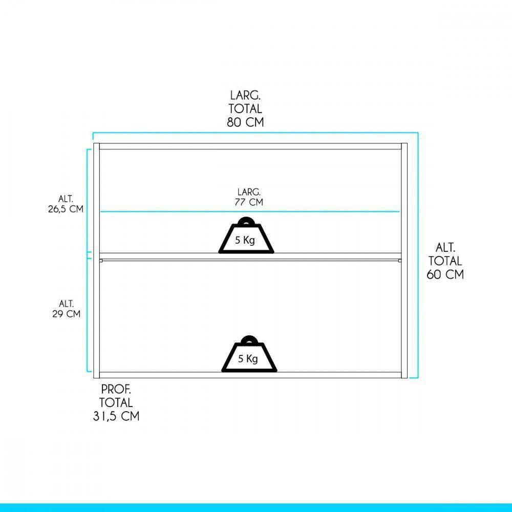 Armário Aéreo Para Cozinha 80x60 Cm 2 Portas Mdp Menu Móveis Branco - 3