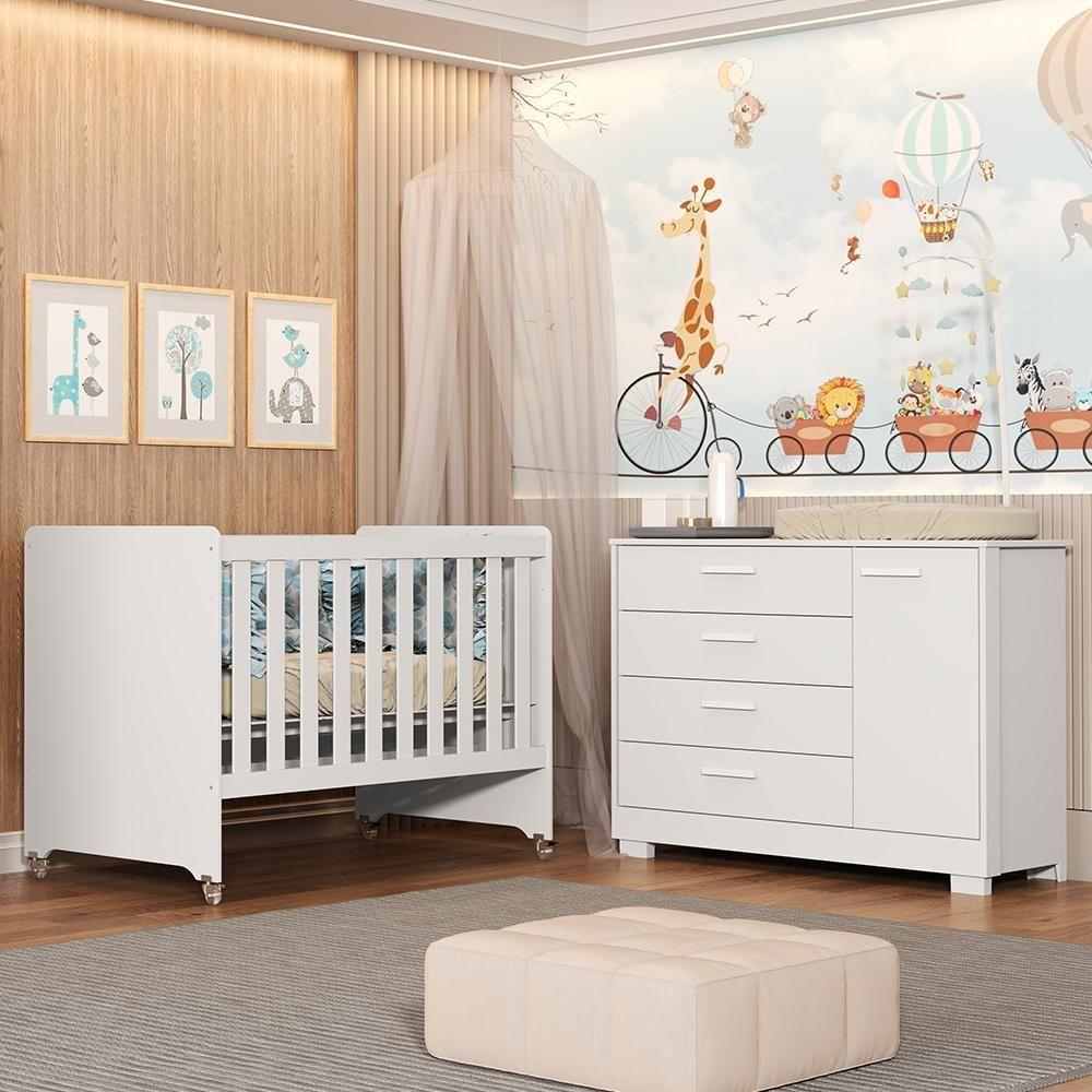 Jogo De Quarto Infantil Cômoda Zaki E Berço Evolution Branco Fosco - Reller Móveis Branco Fosco - 2