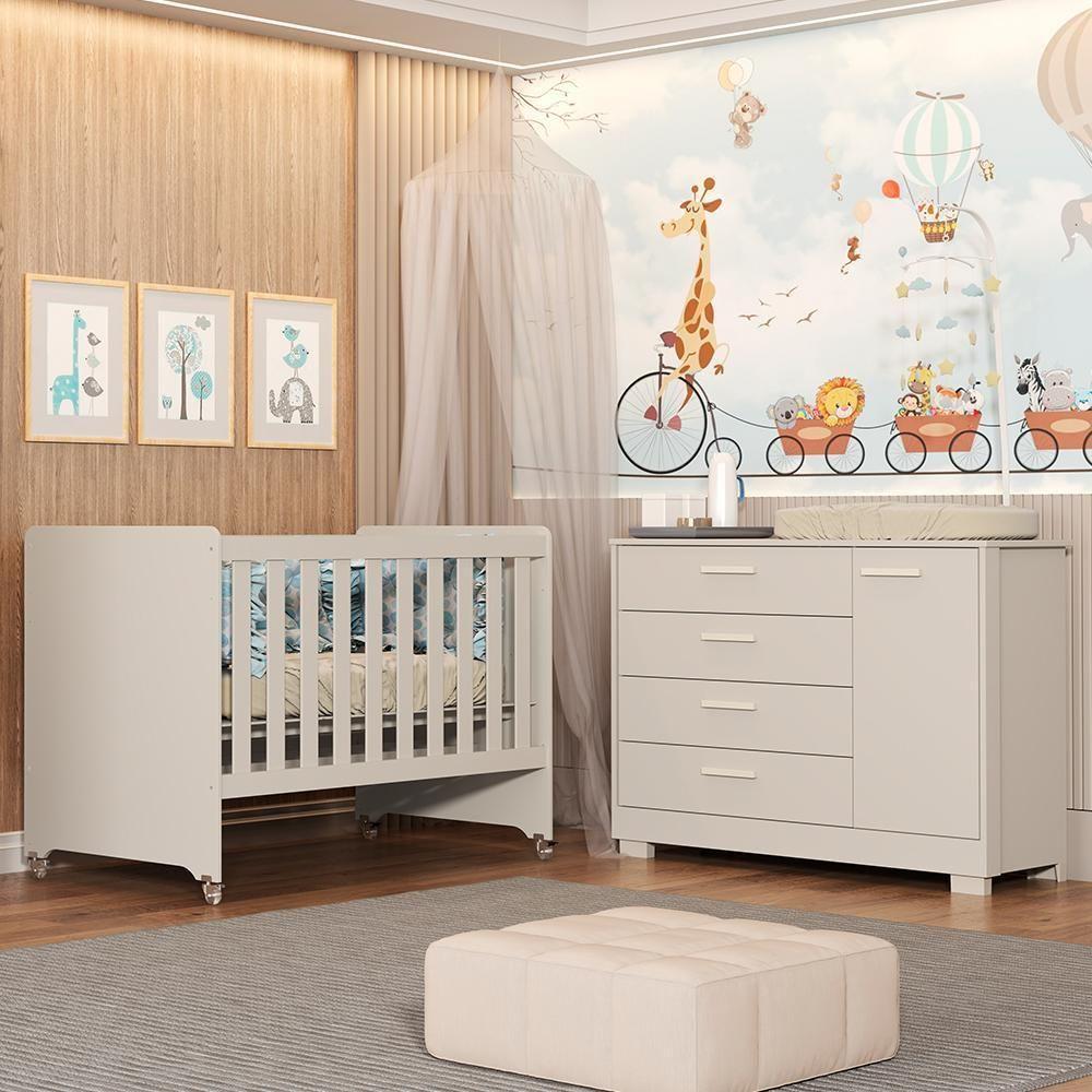 Jogo De Quarto Infantil Cômoda Zaki E Berço Evolution Areia Fosco - Reller Móveis Areia Fosco - 2