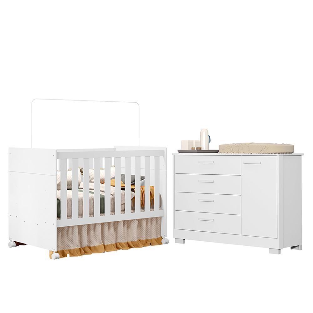 Jogo De Quarto Infantil Zaki Cômoda E Berço Katatau Branco Fosco - Reller Móveis Branco Fosco - 1