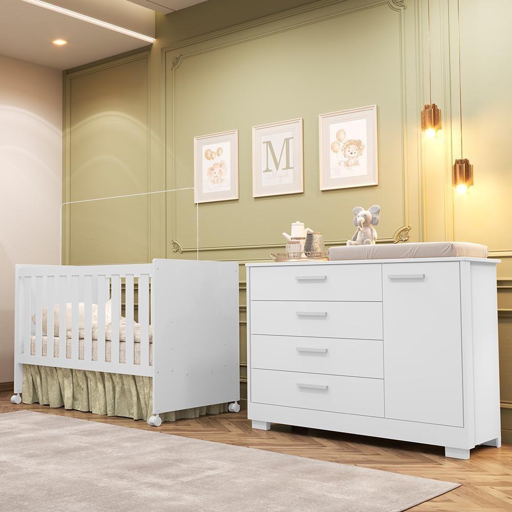 Jogo De Quarto Infantil Zaki Cômoda E Berço Katatau Branco Fosco - Reller Móveis Branco Fosco - 2
