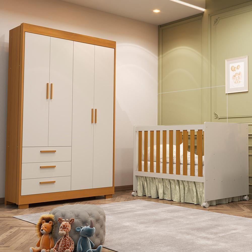 Jogo De Quarto Infantil Zaki Guarda Roupa E Berço Katatau Areia Fosco-savana - Reller Móveis Areia Fosco-savana - 2
