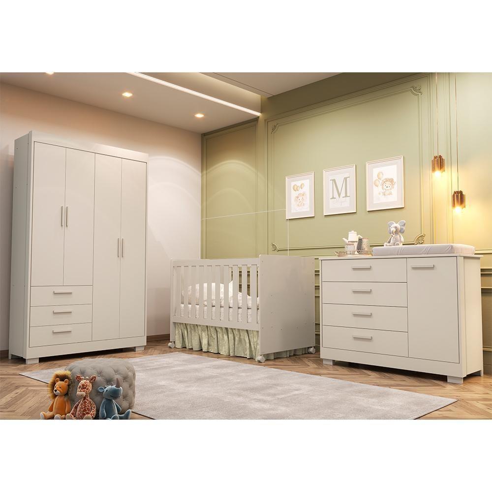 Dormitório Zaki Guarda Roupa, Cômoda E Berço Katatau Areia Fosco Com Colchão Physical - Reller Móveis Areia Fosco - 2