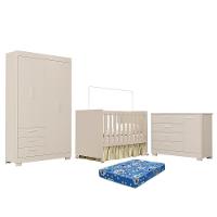 Dormitório Zaki Guarda Roupa, Cômoda E Berço Katatau Areia Fosco Com Colchão Physical - Reller Móveis Areia Fosco - 1