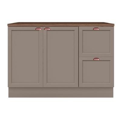 Balcão De Cozinha Unna 2 Portas E 2 Gavetas 120cm Gris Com Tampo Mdp - Poliman Móveis Gris