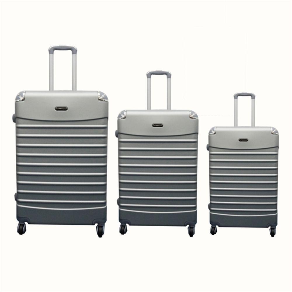 Kit Conjunto Mala De Viagem Fibra Rigida Com Cadeado E Rodinhas Giro 360 Travel Love Cinza - 1