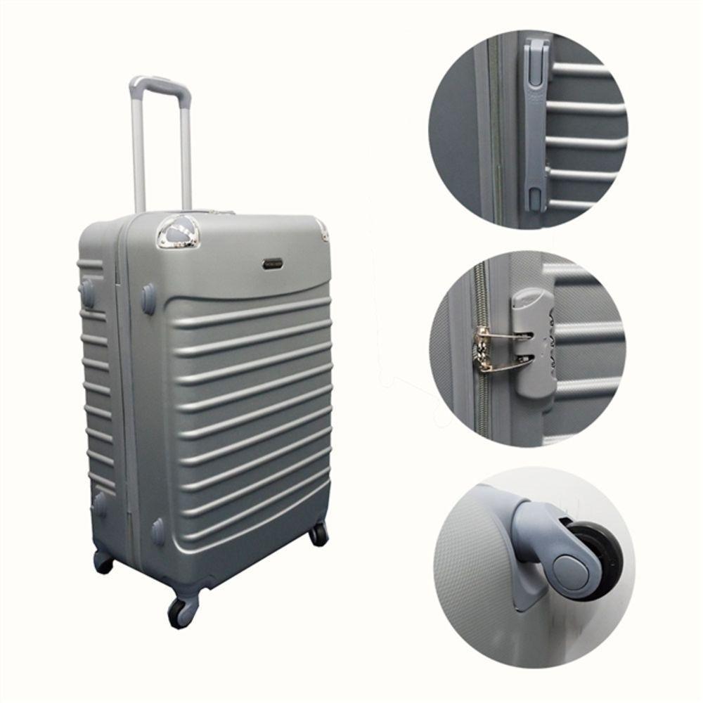 Kit Conjunto Mala De Viagem Fibra Rigida Com Cadeado E Rodinhas Giro 360 Travel Love Cinza - 3