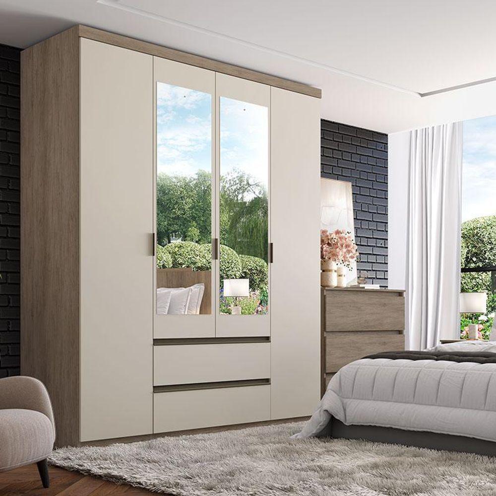 Guarda Roupa Solteiro Nobre Slim Glass 4 Portas Rústico Off White - Thb - 2