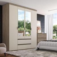 Guarda Roupa Solteiro Nobre Slim Glass 4 Portas Rústico Off White - Thb - 2