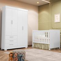 Jogo De Quarto Infantil Zaki Guarda Roupa E Berço Katatau Branco Fosco - Reller Móveis Branco Fosco - 5