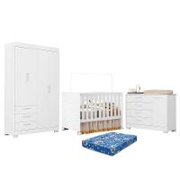 Dormitório Zaki Guarda Roupa, Cômoda E Berço Katatau Branco Fosco Com Colchão Physical - Reller Móveis Branco Fosco - 1