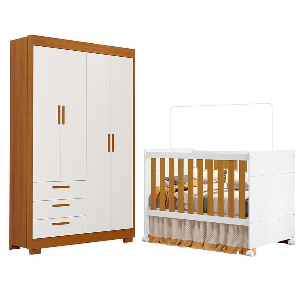 Jogo De Quarto Infantil Zaki Guarda Roupa E Berço Katatau Branco Fosco-savana - Reller Móveis Branco Fosco-savana - 1