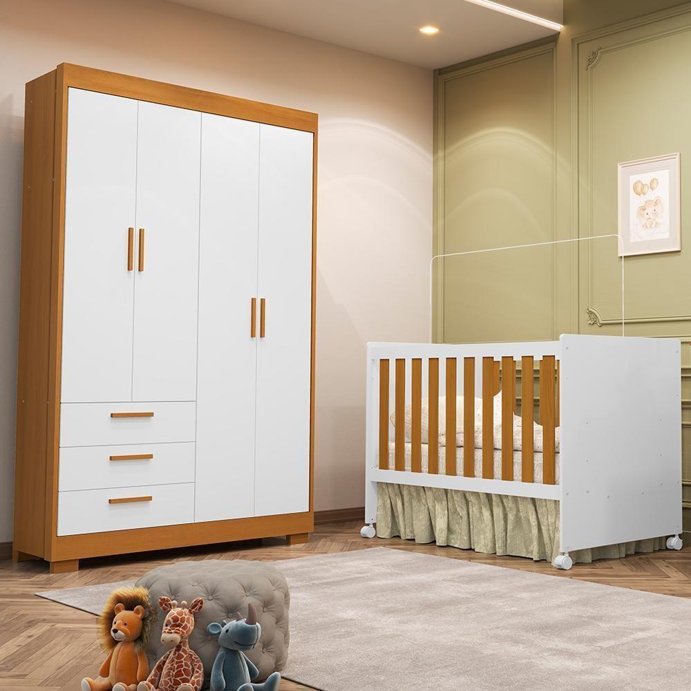 Jogo De Quarto Infantil Zaki Guarda Roupa E Berço Katatau Branco Fosco-savana - Reller Móveis Branco Fosco-savana - 2