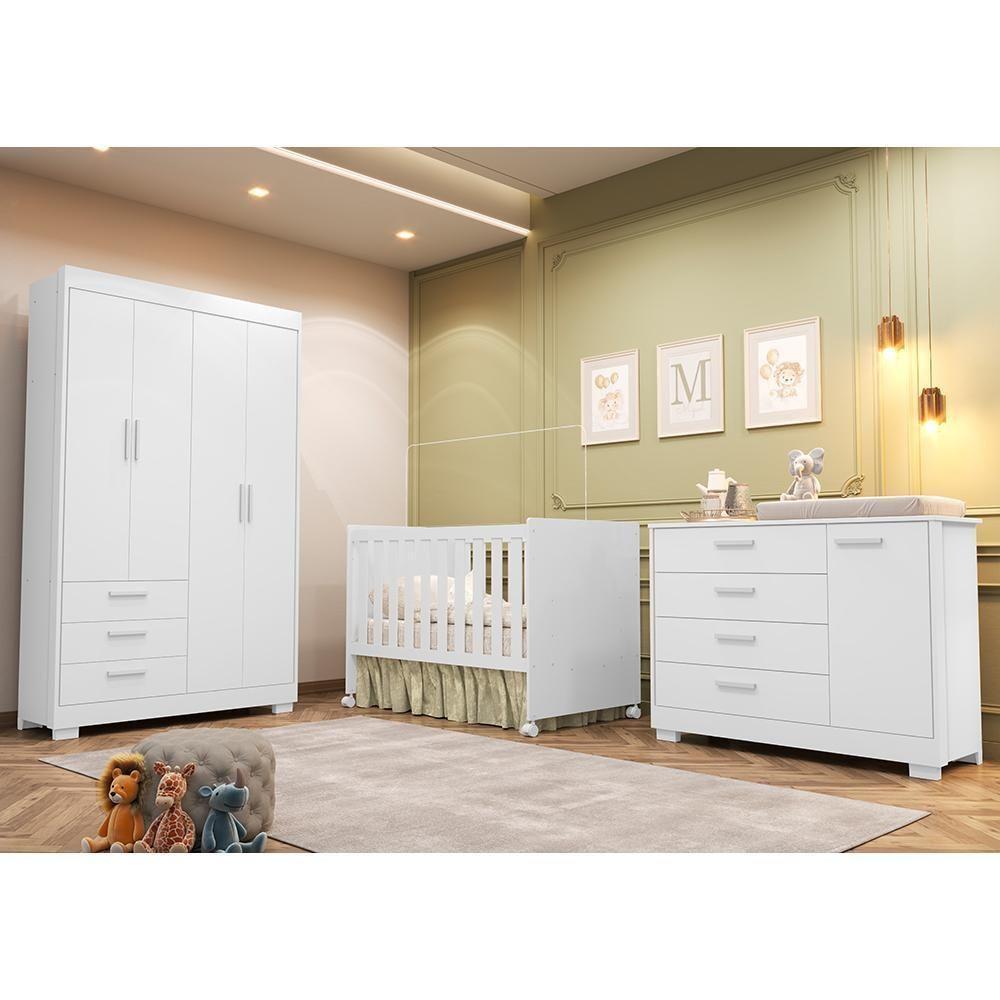 Dormitório Infantil Zaki Guarda Roupa, Cômoda E Berço Katatau Branco Fosco - Reller Móveis Branco Fosco - 2