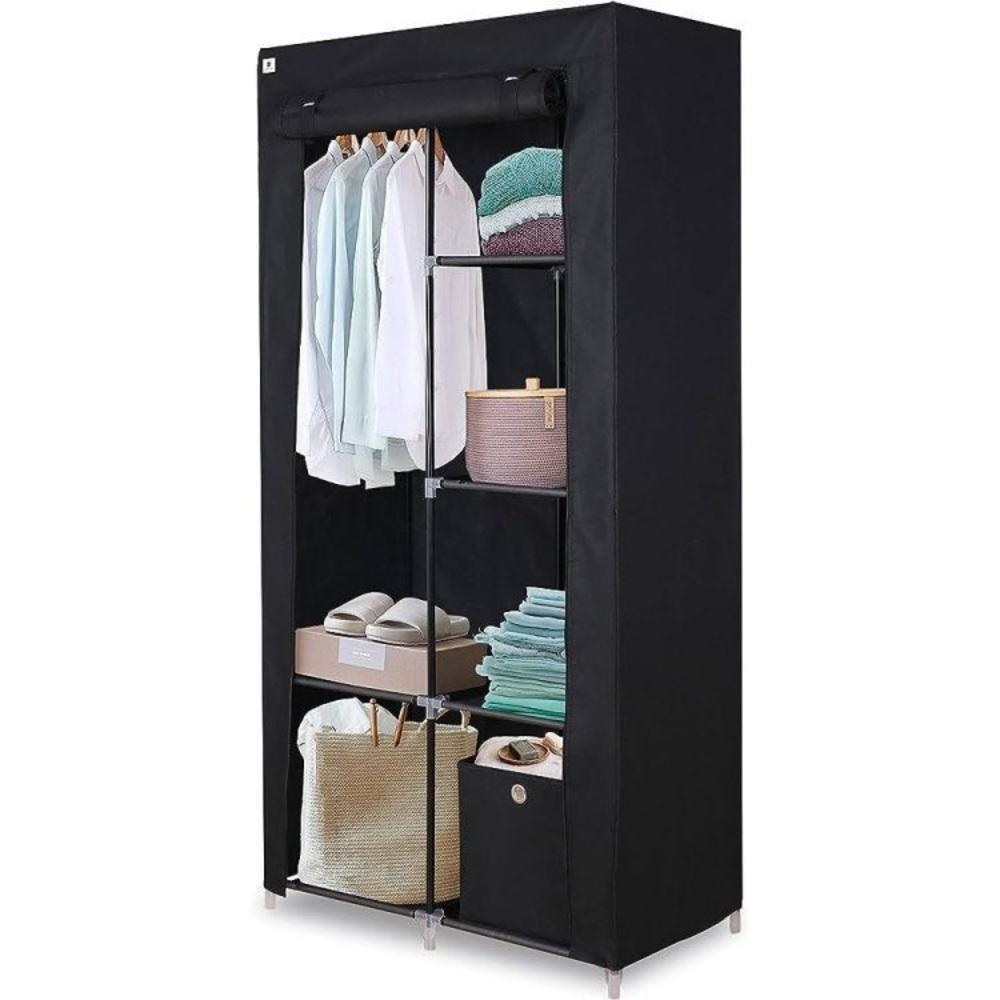 Guarda Roupa Duplo Portatil Cabideiro Arara Roupas 5 Prateleiras Armario Dobravel Organizador Preto - 1