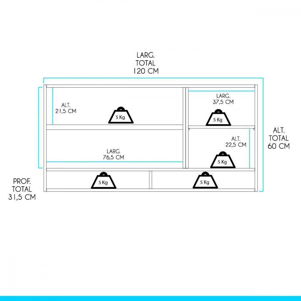 Armário Aéreo 03 Portas 120x52cm Mdp 0451 Menu Móveis Preto - 3