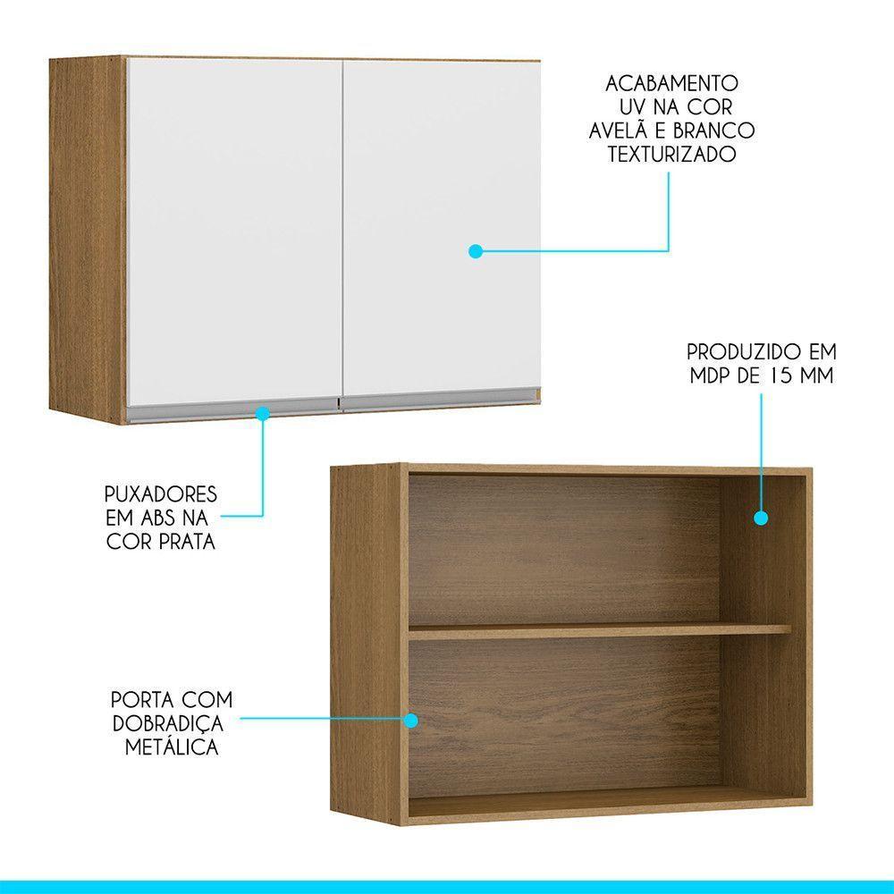 Armário Aéreo Para Cozinha 2 Pts 80x60x31 Cm Mdp Menu Móveis Branco Avelã - 2
