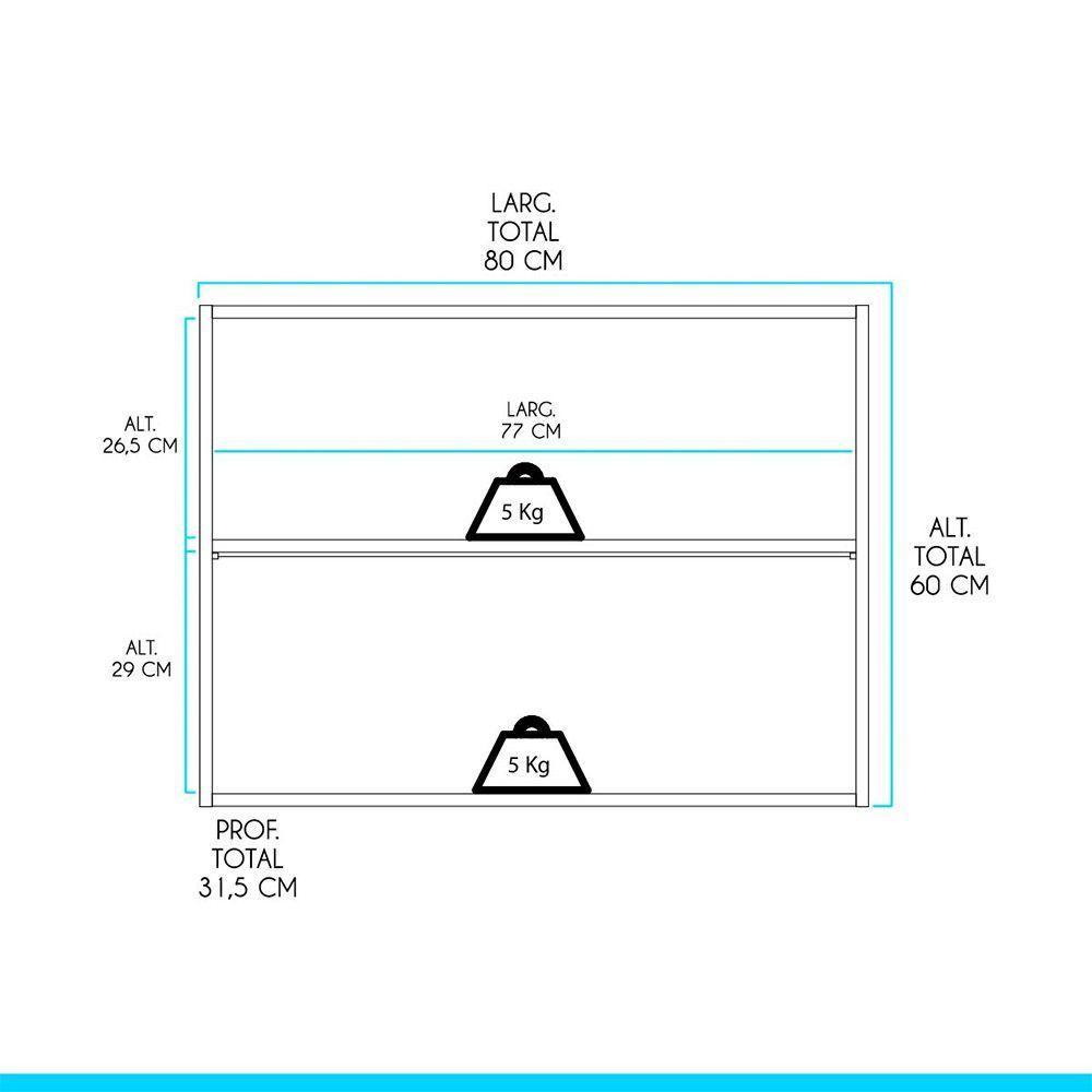 Armário Aéreo Para Cozinha 2 Pts 80x60x31 Cm Mdp Menu Móveis Branco Avelã - 3