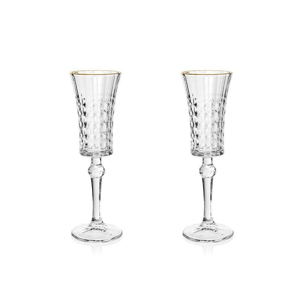 Jogo De Taças Copa E Cia 2 Peças Vitreo Com Filete Dourado Espumante 120 Ml - 1