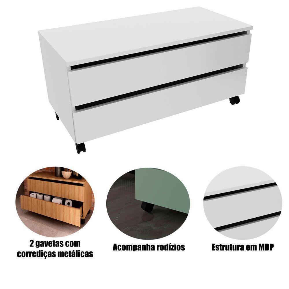 Balcão Para Gabinete De Banheiro 2 Gavetas Com Rodízios Branco - 2