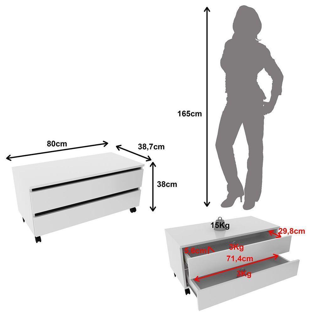 Balcão Para Gabinete De Banheiro 2 Gavetas Com Rodízios Branco - 3