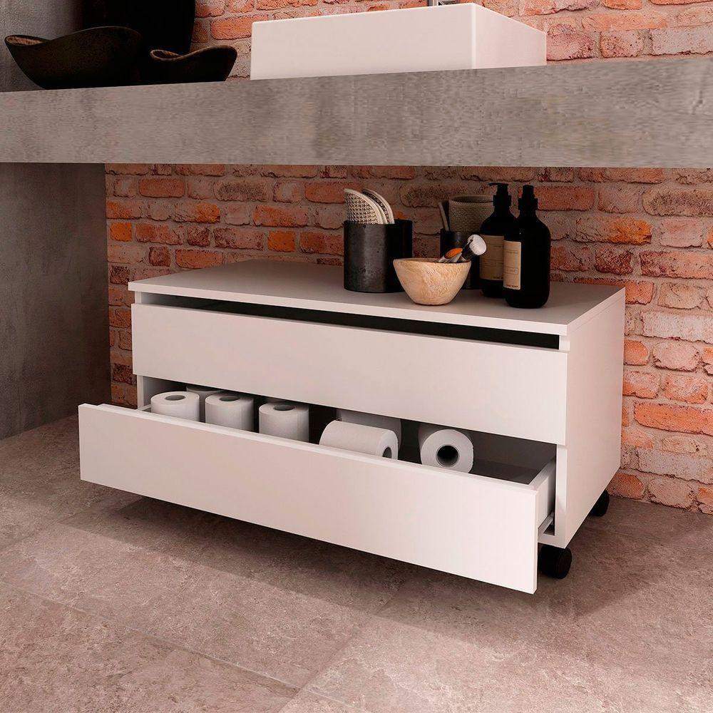 Balcão Para Gabinete De Banheiro 2 Gavetas Com Rodízios Branco - 6