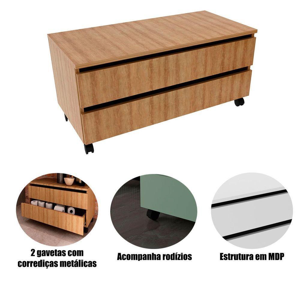 Balcão Para Gabinete De Banheiro 2 Gavetas Com Rodízios Amêndoa - 2