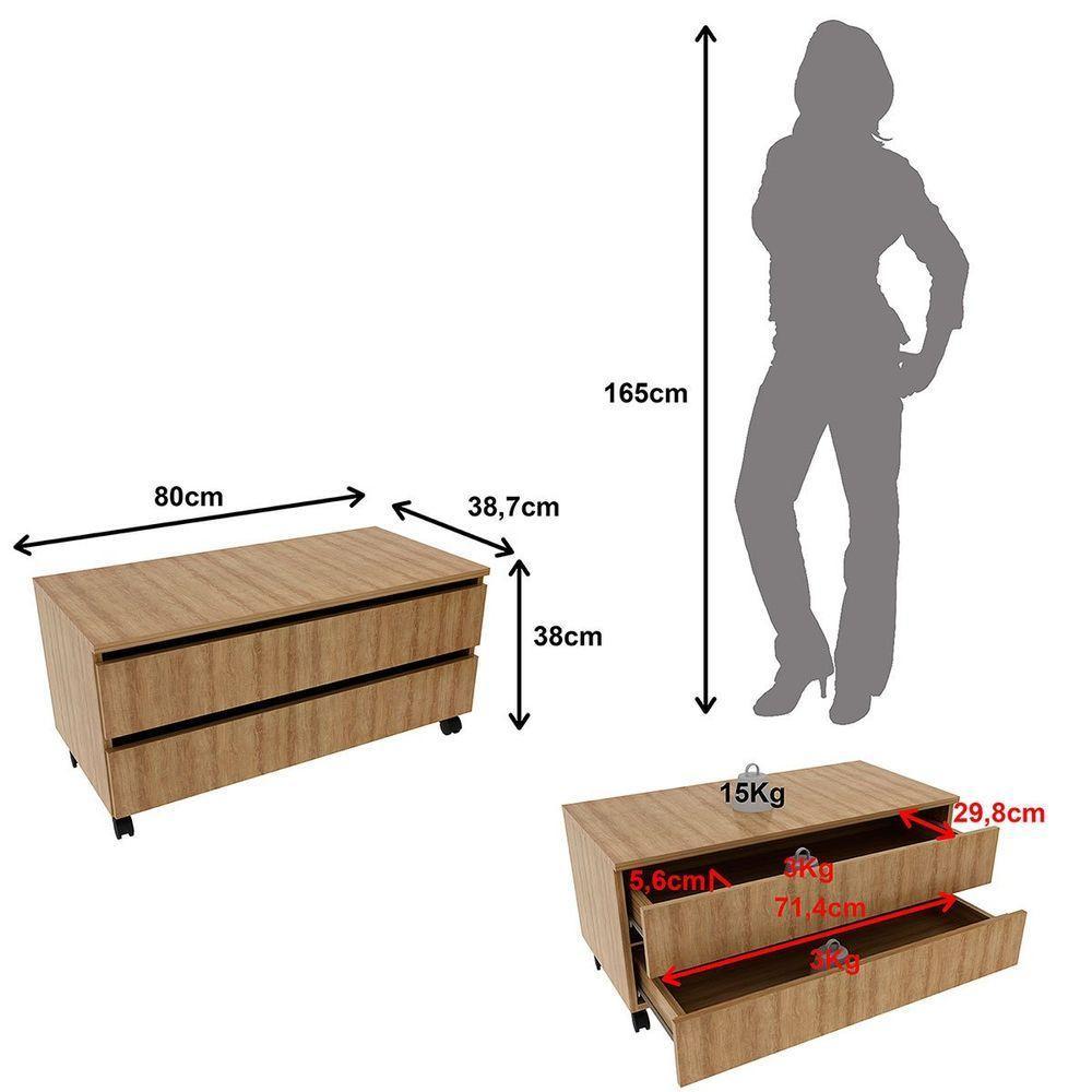 Balcão Para Gabinete De Banheiro 2 Gavetas Com Rodízios Amêndoa - 3