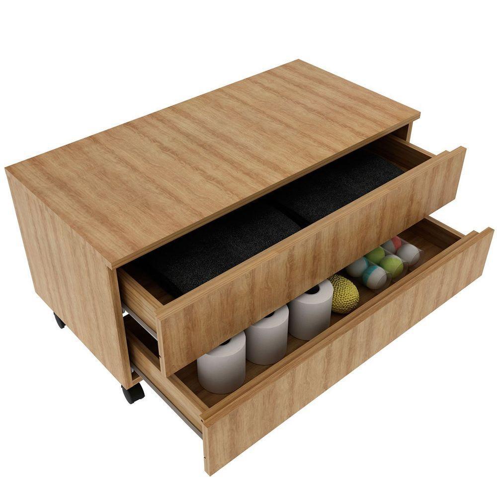 Balcão Para Gabinete De Banheiro 2 Gavetas Com Rodízios Amêndoa - 5