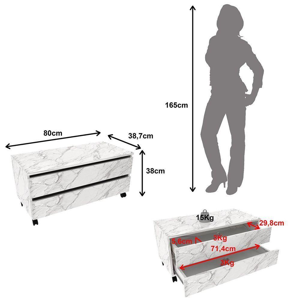 Balcão Para Gabinete De Banheiro 2 Gavetas Com Rodízios Mármore Branco - 3