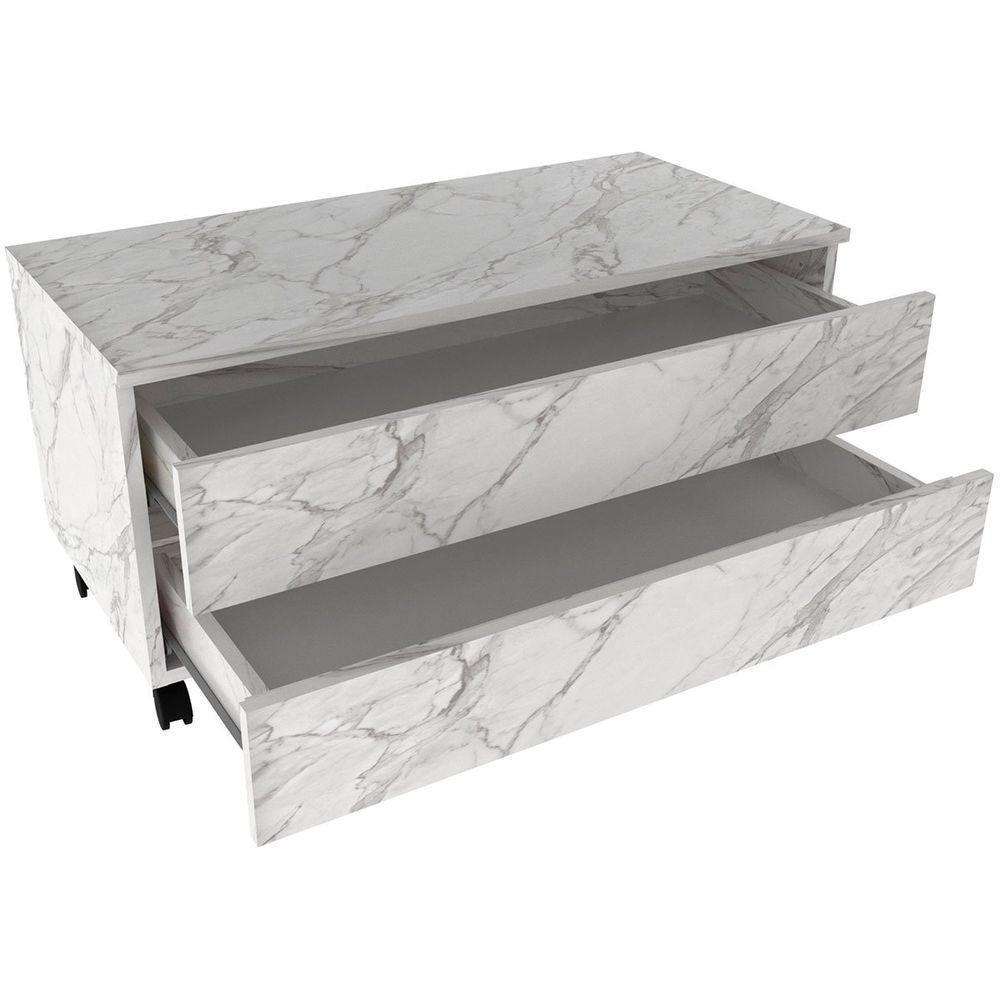 Balcão Para Gabinete De Banheiro 2 Gavetas Com Rodízios Mármore Branco - 4