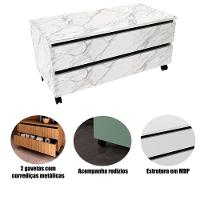 Balcão Para Gabinete De Banheiro 2 Gavetas Com Rodízios Mármore Branco - 2