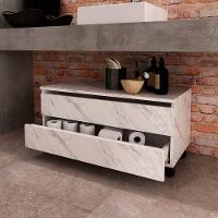 Balcão Para Gabinete De Banheiro 2 Gavetas Com Rodízios Mármore Branco - 6