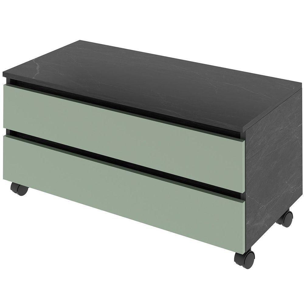 Balcão Para Gabinete De Banheiro 2 Gavetas Com Rodízios Mármore Lunar/verde Mar - 1