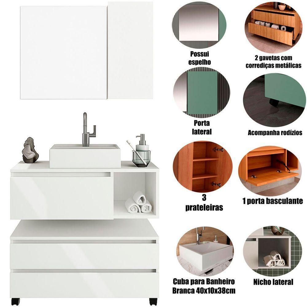 Kit Gabinete Balcão E Espelheira De Banheiro Marina Branco - 2
