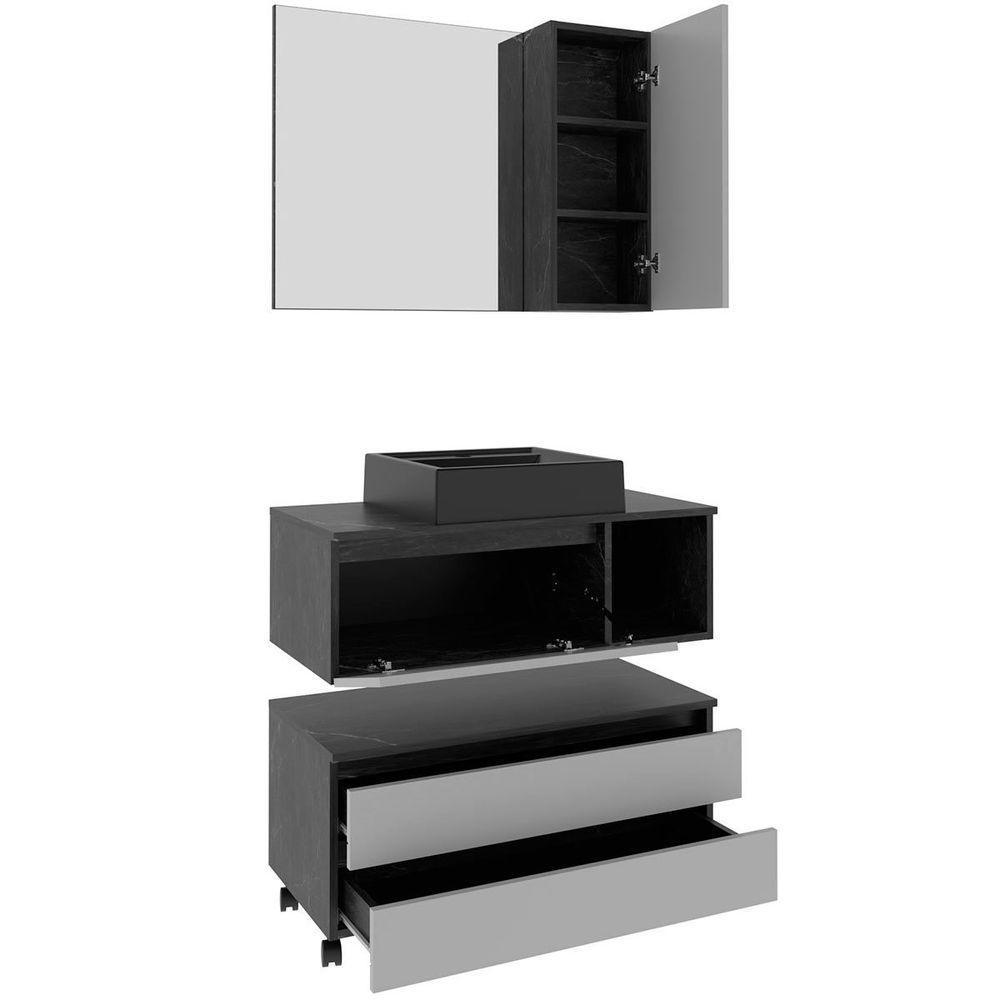 Kit Gabinete Balcão E Espelheira De Banheiro Marina Branco - 3