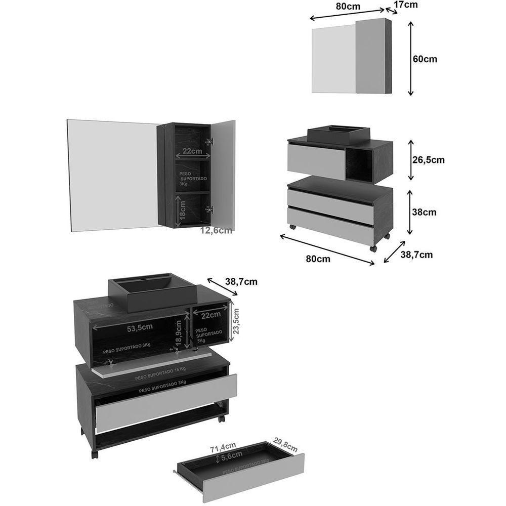 Kit Gabinete Balcão E Espelheira De Banheiro Marina Branco - 4