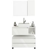 Kit Gabinete Balcão E Espelheira De Banheiro Marina Branco - 1